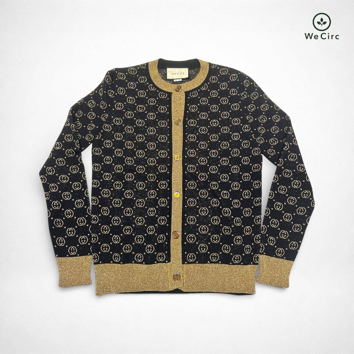 Gucci GG Metallic Woll-Jacquard Cardigan Schwarz M - Hauptansicht