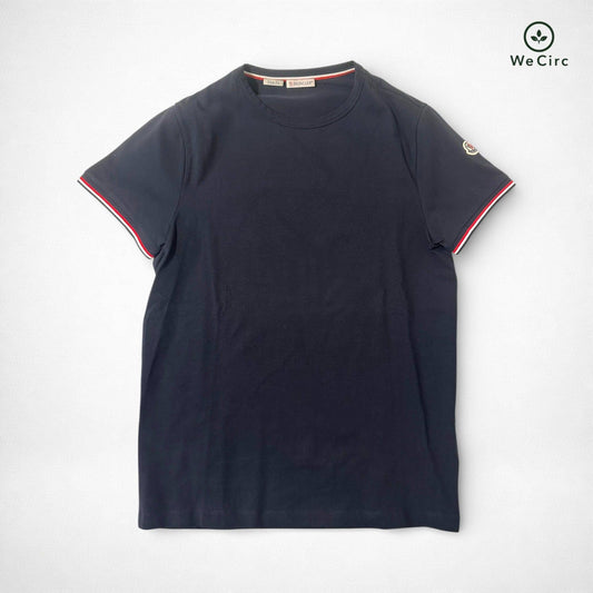 Moncler Basic Logo Shirt mit dreifarbigem Besatz Navy M - Hauptansicht